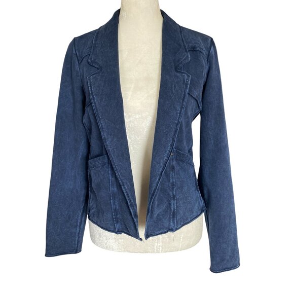 Testimony women's size small blue french terry open front blazer jacket pockets - Picture 1 of 7